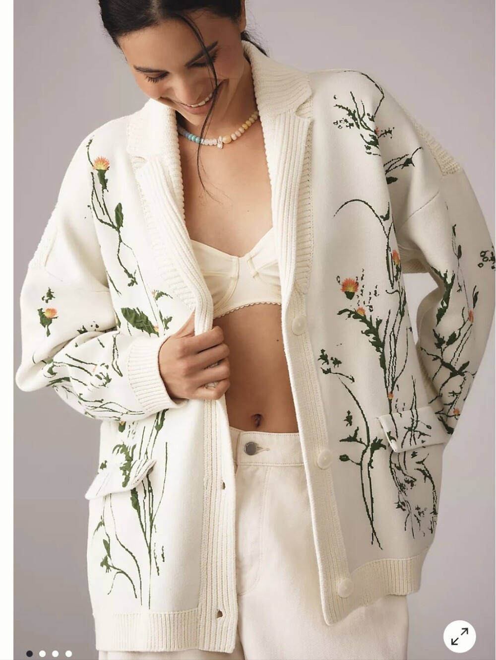 By Anthropologie Floral Open-Front Cardigan Sweater